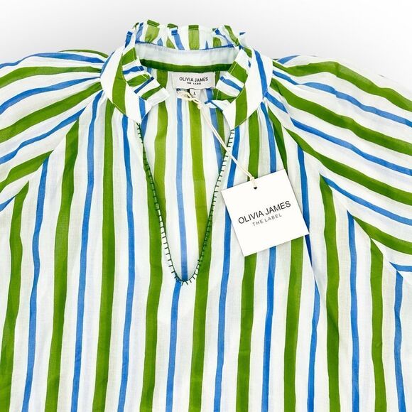 Olivia James The Label NWT Elizabeth Top‎ in Harbour Stripe Lime-  L cottagecore - Picture 4 of 7